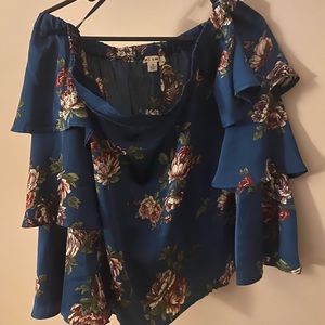 Blue floral silk blouse